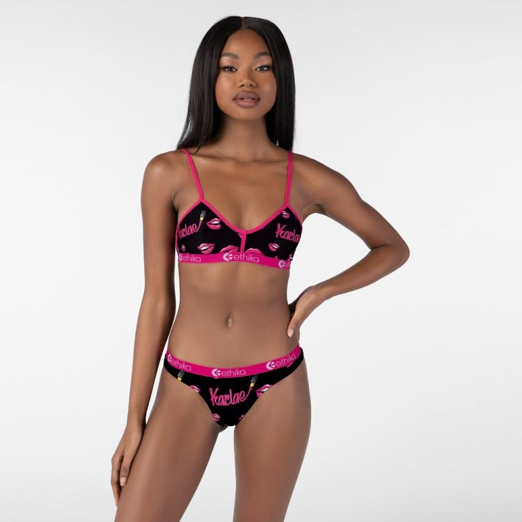 Bralette Bra Ethika Lipstick Queen Noir Rose Femme | KVKZ-21085850