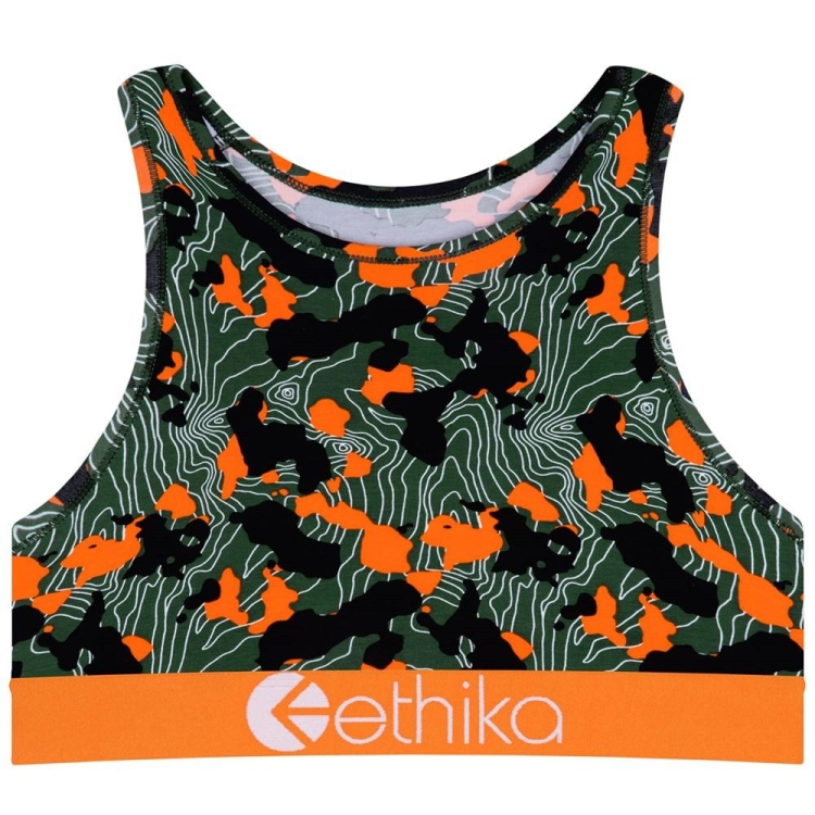 High Neck Bra Ethika Forest Camo Vert Orange Femme | PMSF-01371503