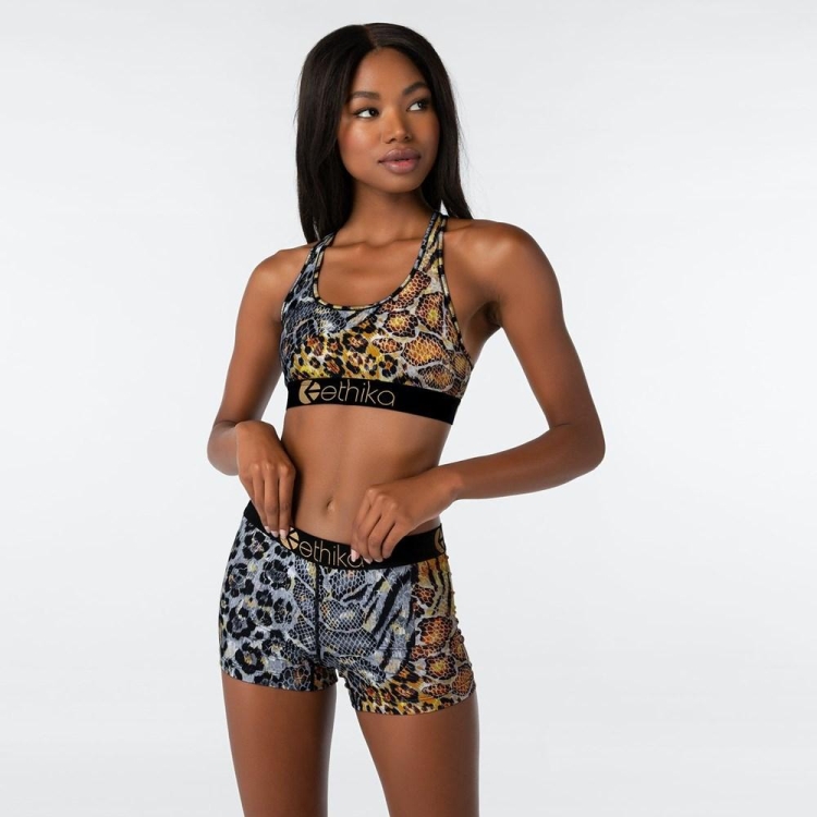 Soutien Gorge Sport Ethika Golden Twist Leopard Femme | MVLK-44914302