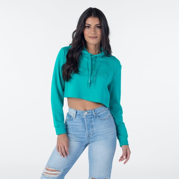 Sweat à Capuche Ethika Cropped Turquoise Femme | TFKX-56525162