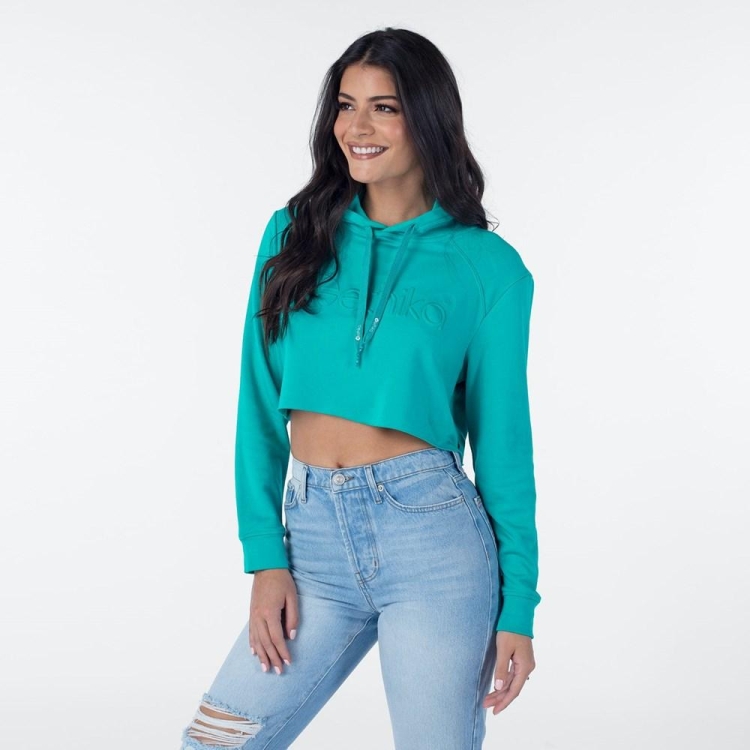 Sweat à Capuche Ethika Cropped Turquoise Femme | TFKX-56525162