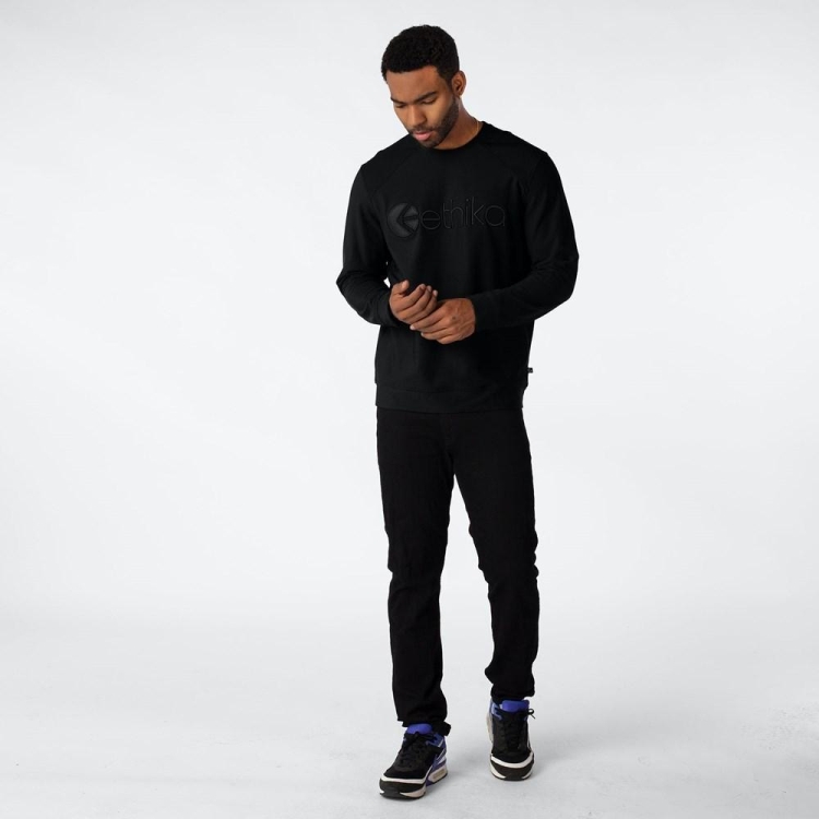 Chemises Ethika Premium Embroidered Crew Neck Noir Homme | GMAK-76020661