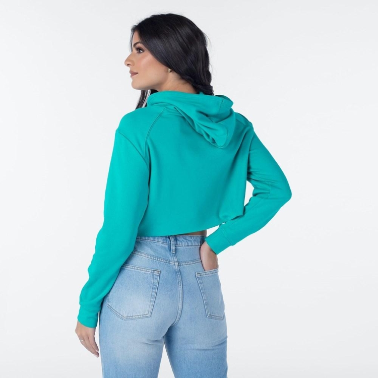 Sweat à Capuche Ethika Cropped Turquoise Femme | TFKX-56525162