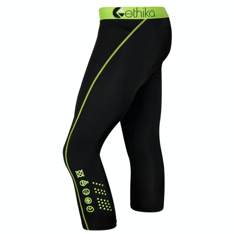 Collant Ethika Subzero 3/4 Noir Vert Homme | KBBJ-74502752